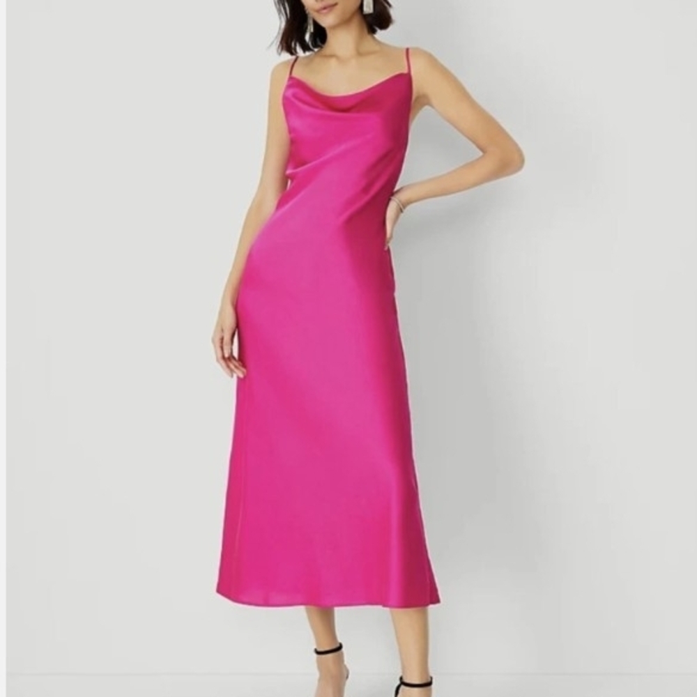Ann Taylor Fuchsia Satin Dress